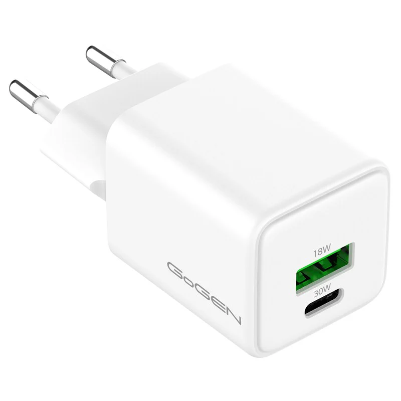 Мережевий зарядний пристрій GoGEN ACHPDQ230, 1x USB-C PD 30W + 1x USB-A 18W (GOGACHPDQ230W01)